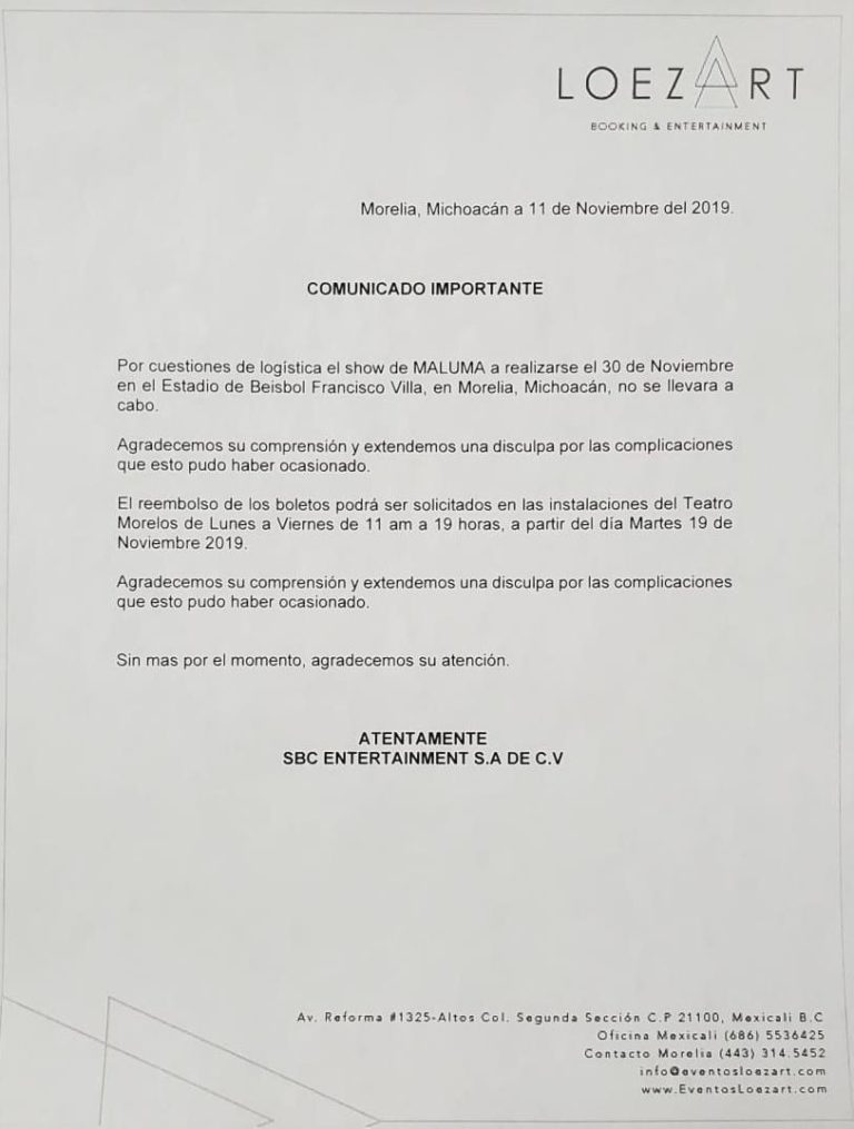 Se cancela concierto de Maluma