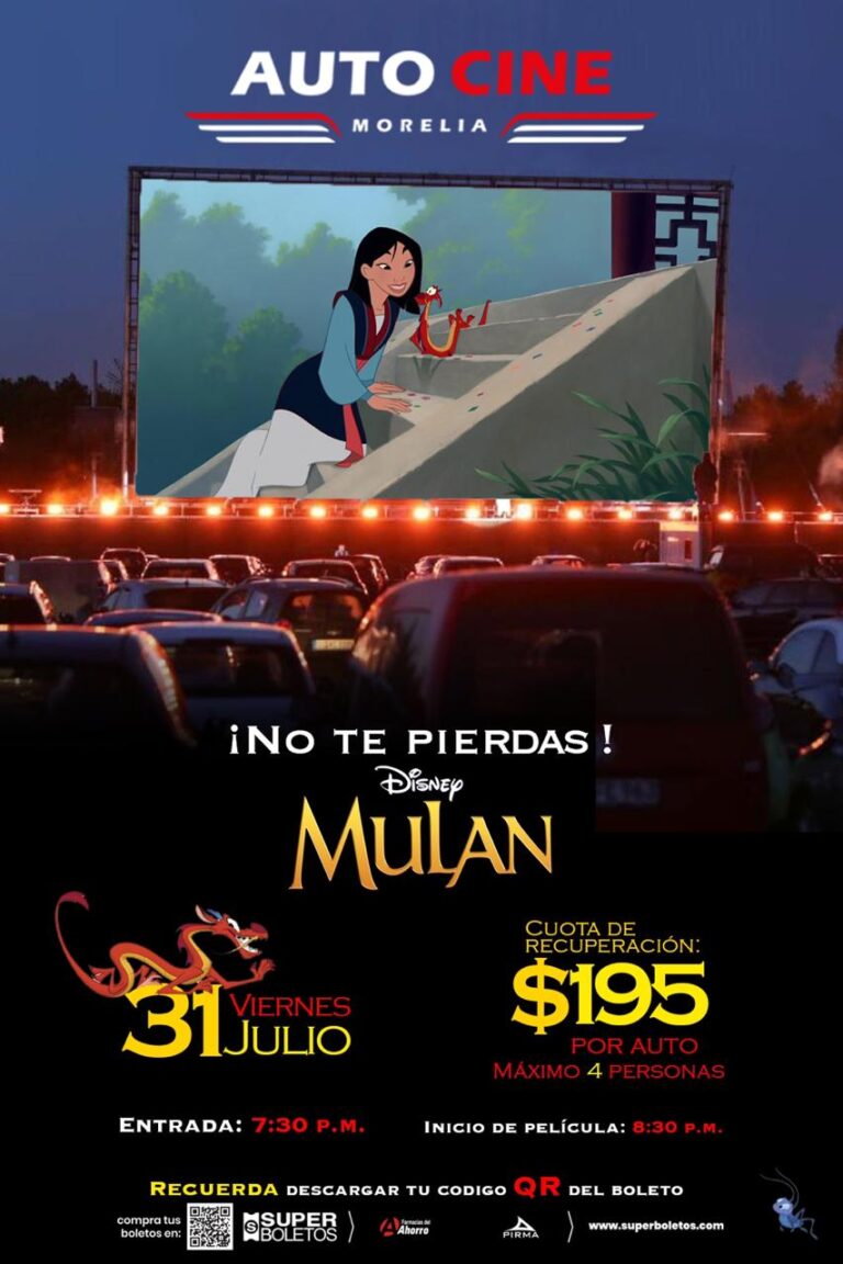 Proyectarán “Mulán» y «Monsters Inc.», en el Autocine Morelia