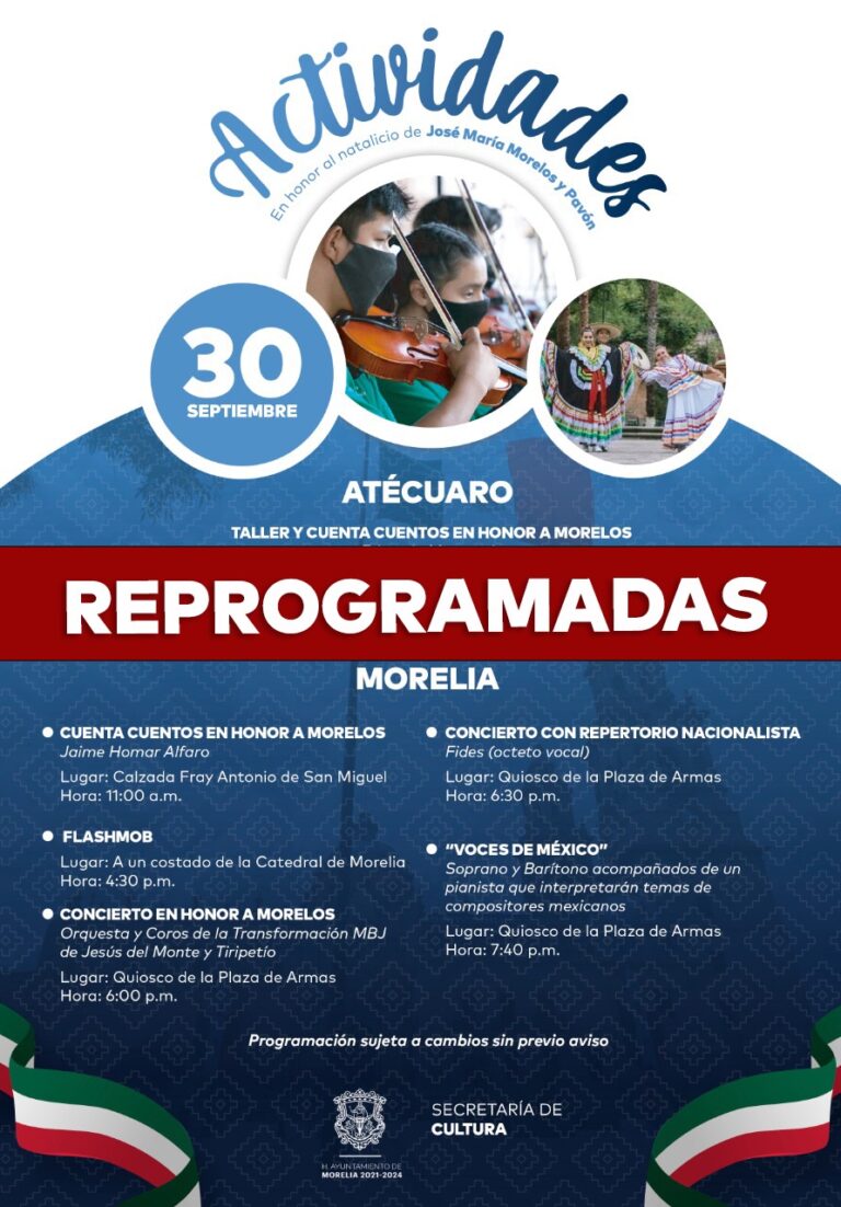 Se posponen actividades culturales este 30 de septiembre